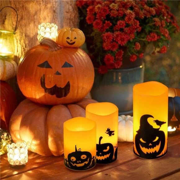 Halloween Flameless Candles, LED Flickering Battery Pillar Candles with 6H Timer - Picture 5 of 7